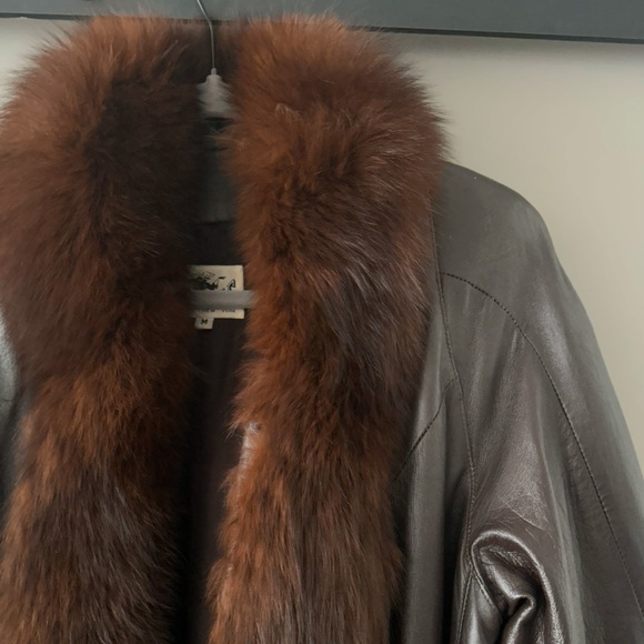 Damselle Dark Brown Fox Fur Leather Coat - Picture 3 of 13